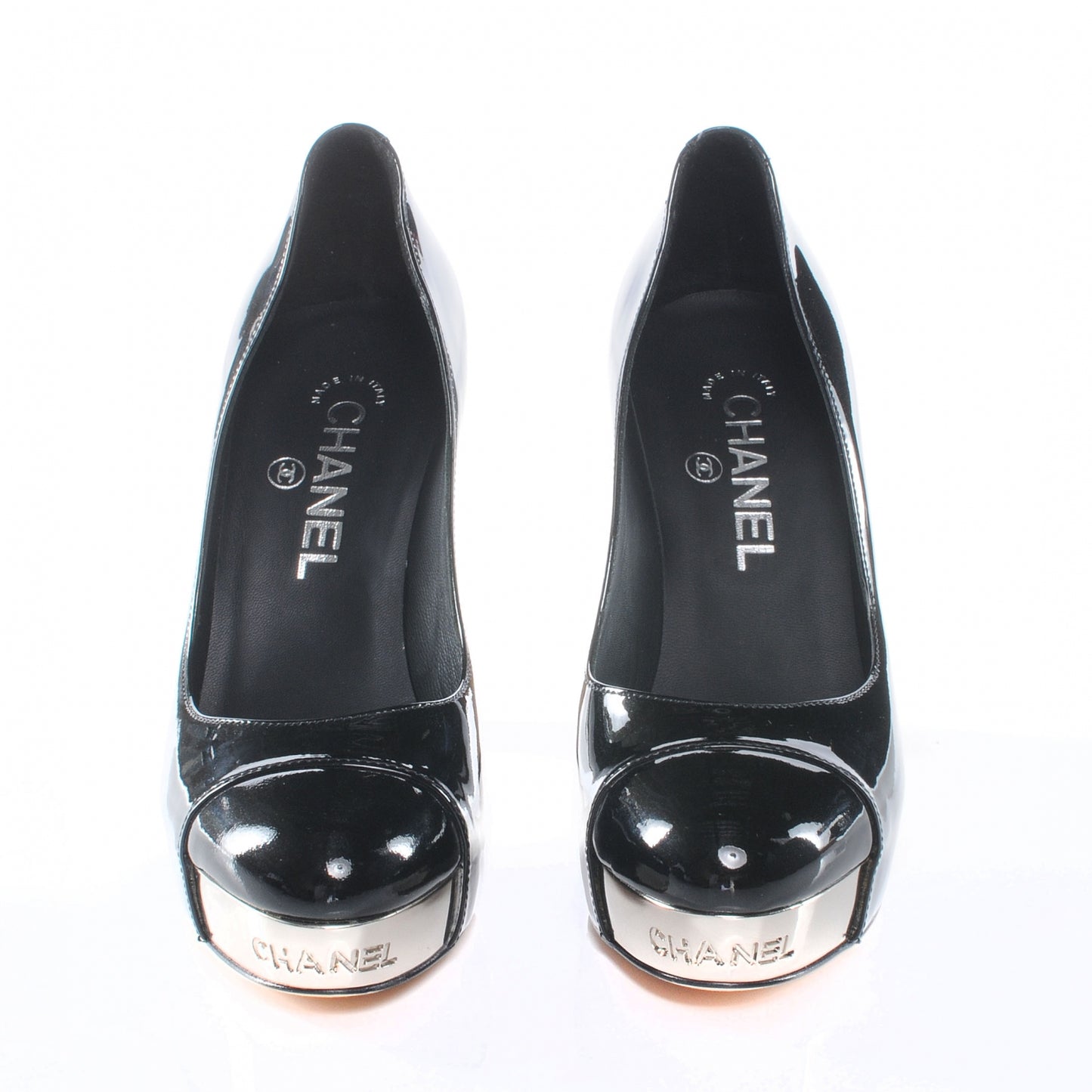 Patent Silver Cap Toe CC Pumps 36 Black