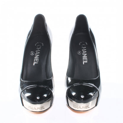 Chanel Patent Silver Cap Toe CC Pumps 36 Black 2 of 8