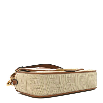 Fendi Raffia Vitello King Lucido FF Embroidered Baguette Alchemy Brandy 4 of 11