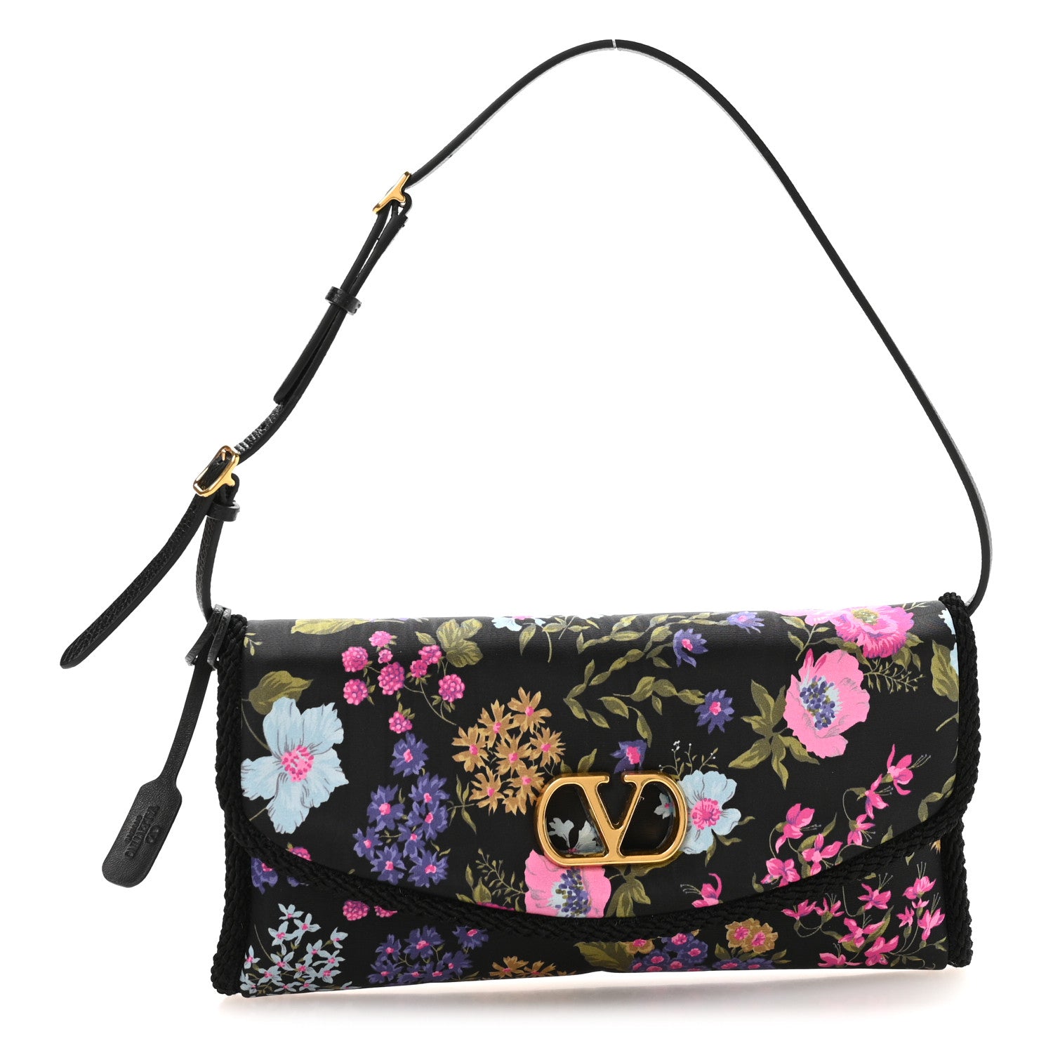 Valentino Garavani Moire Papier Floral Fabric Small DeVain Shoulder Bag Black Multicolor 1 of 9