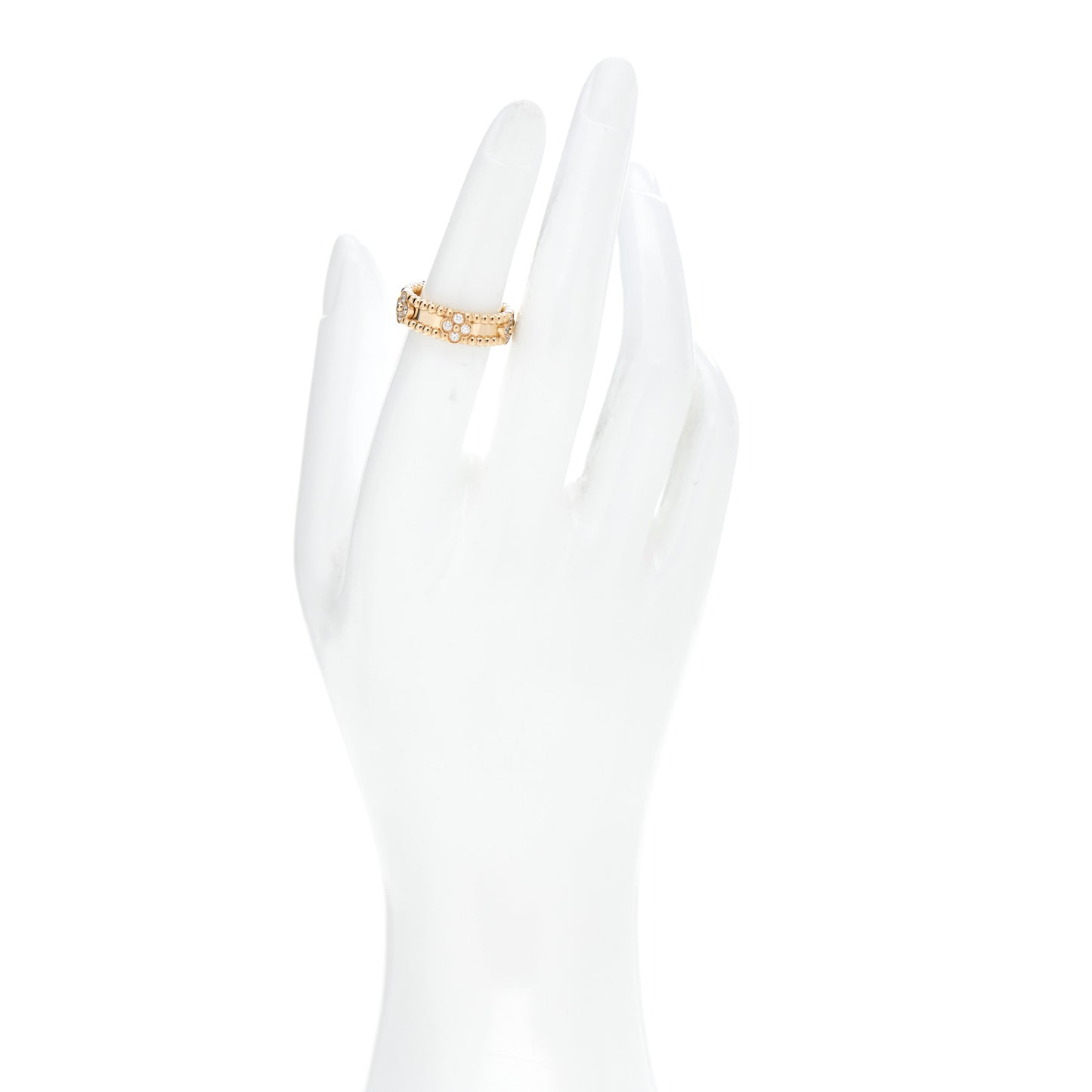 18K Yellow Gold Diamond Sweet Perlee Clovers Ring 51 5.75