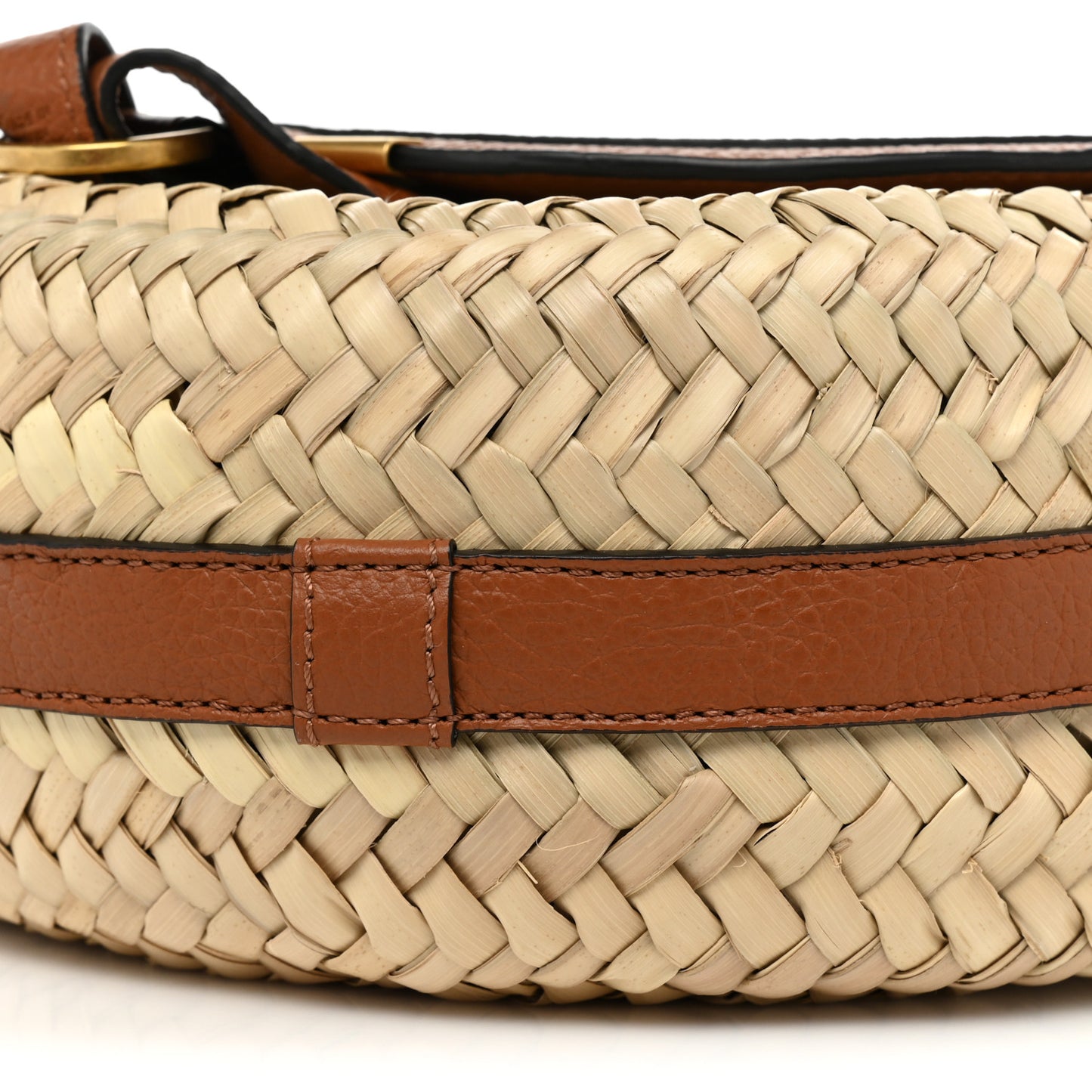 Raffia Small Grain Calfskin Small Marcie Basket Crossbody Tan