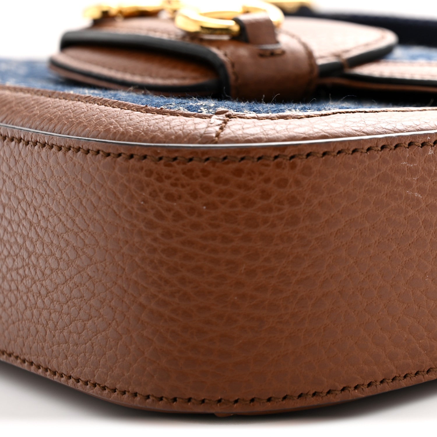 Gucci New Denim GG Monogram Dollar Calfskin Web Mini Horsebit 1955 Shoulder Bag Blue Tea Cuir Epilog 11 of 11