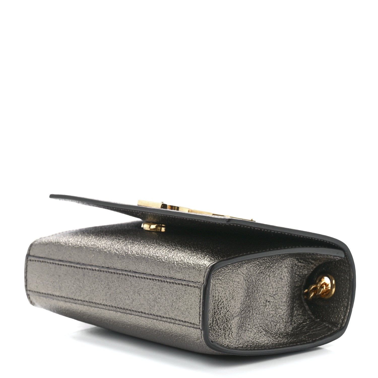 Saint Laurent Metallic Calfskin Small Classic Monogram Kate Satchel Pewter 7 of 9