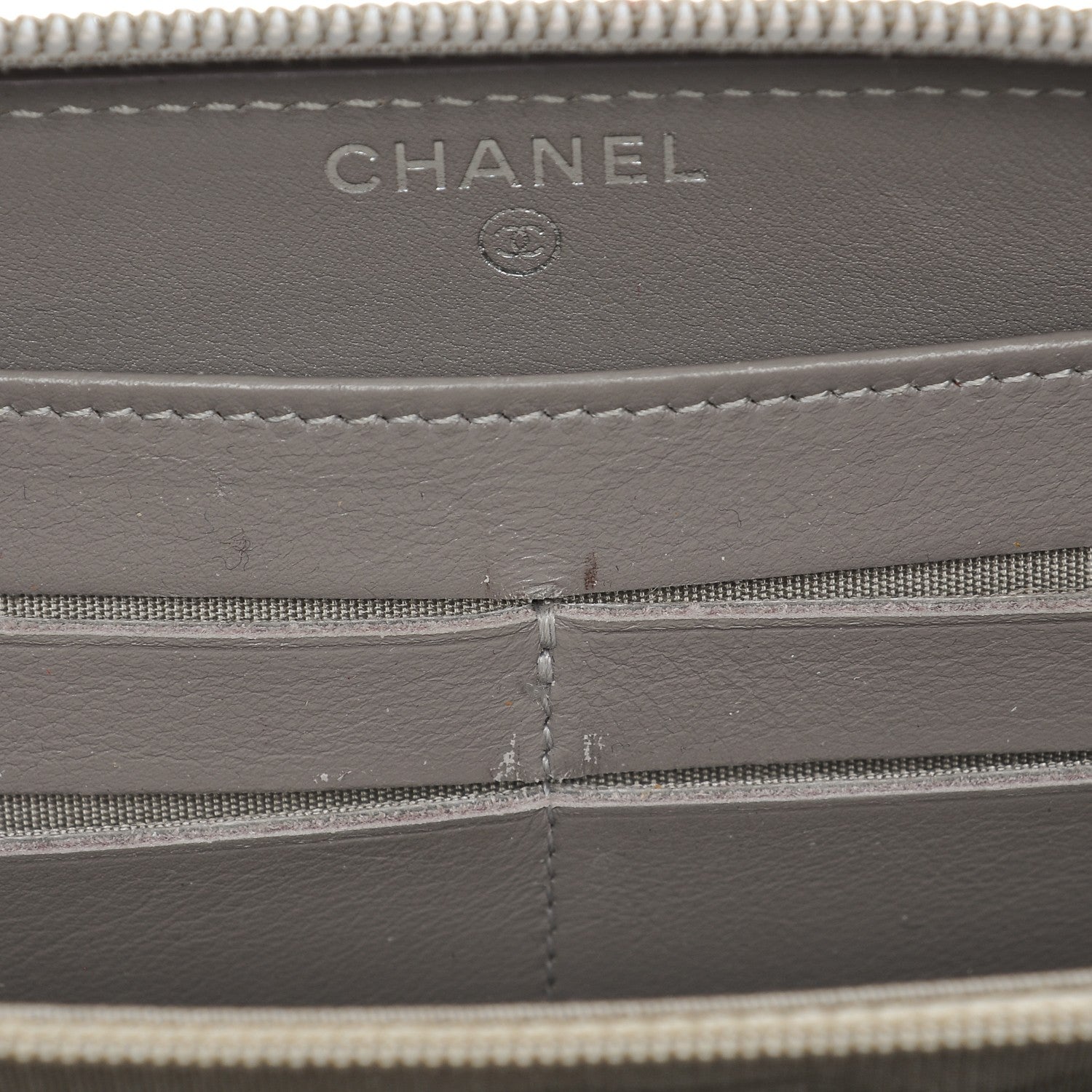 Chanel Caviar Large Timeless CC Gusset Zip Around Wallet Light Gray 9 of 14