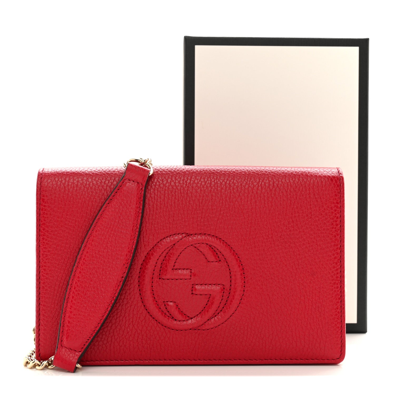 Gucci Pebbled Calfskin Soho Wallet on Chain Hibiscus Red 10 of 10
