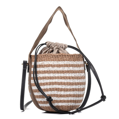Chloe Raffia Calfskin Small Woody Striped Basket Bag Brown 1 of 14