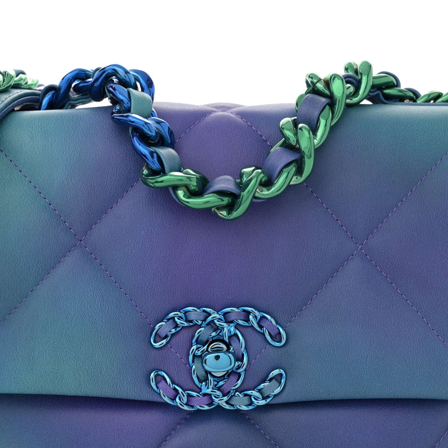 Chanel Tie Dye Calfskin Quilted Medium Chanel 19 Flap Blue Purple 8 of 11