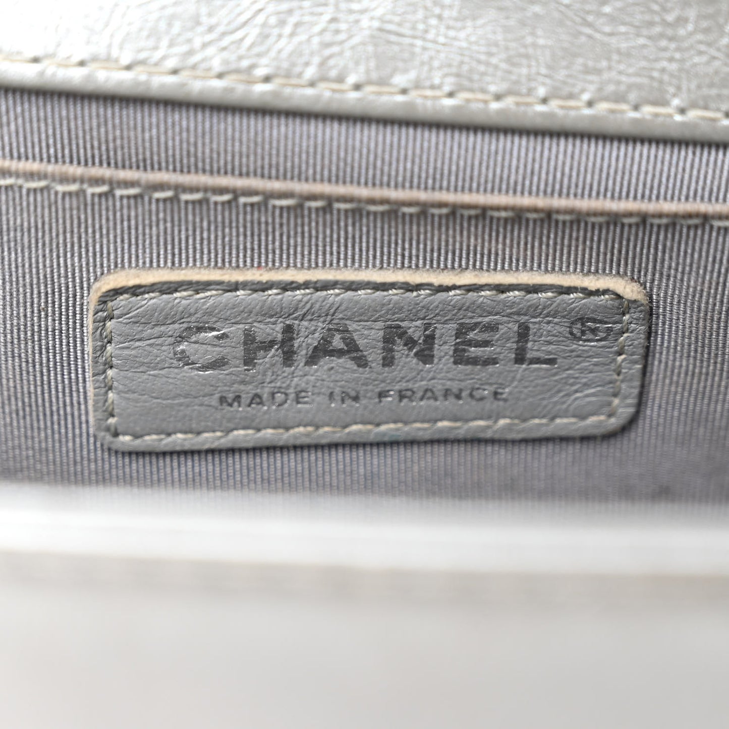 Metallic Aged Calfskin Quilted Medium Top Handle Boy Flap Silver