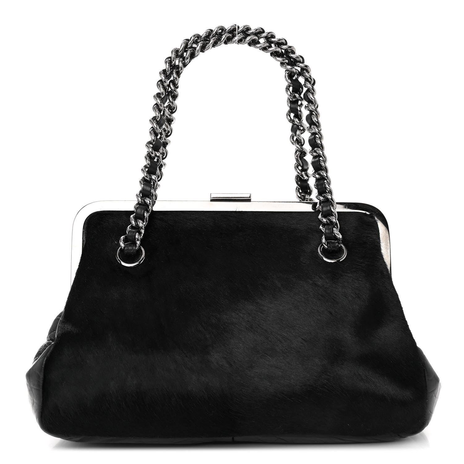 Chanel Pony Hair Lambskin Quilted Kiss Lock Frame Bag Black 1 of 12