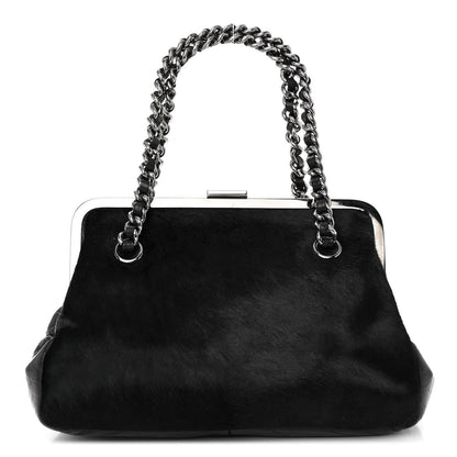 Chanel Pony Hair Lambskin Quilted Kiss Lock Frame Bag Black 1 of 12