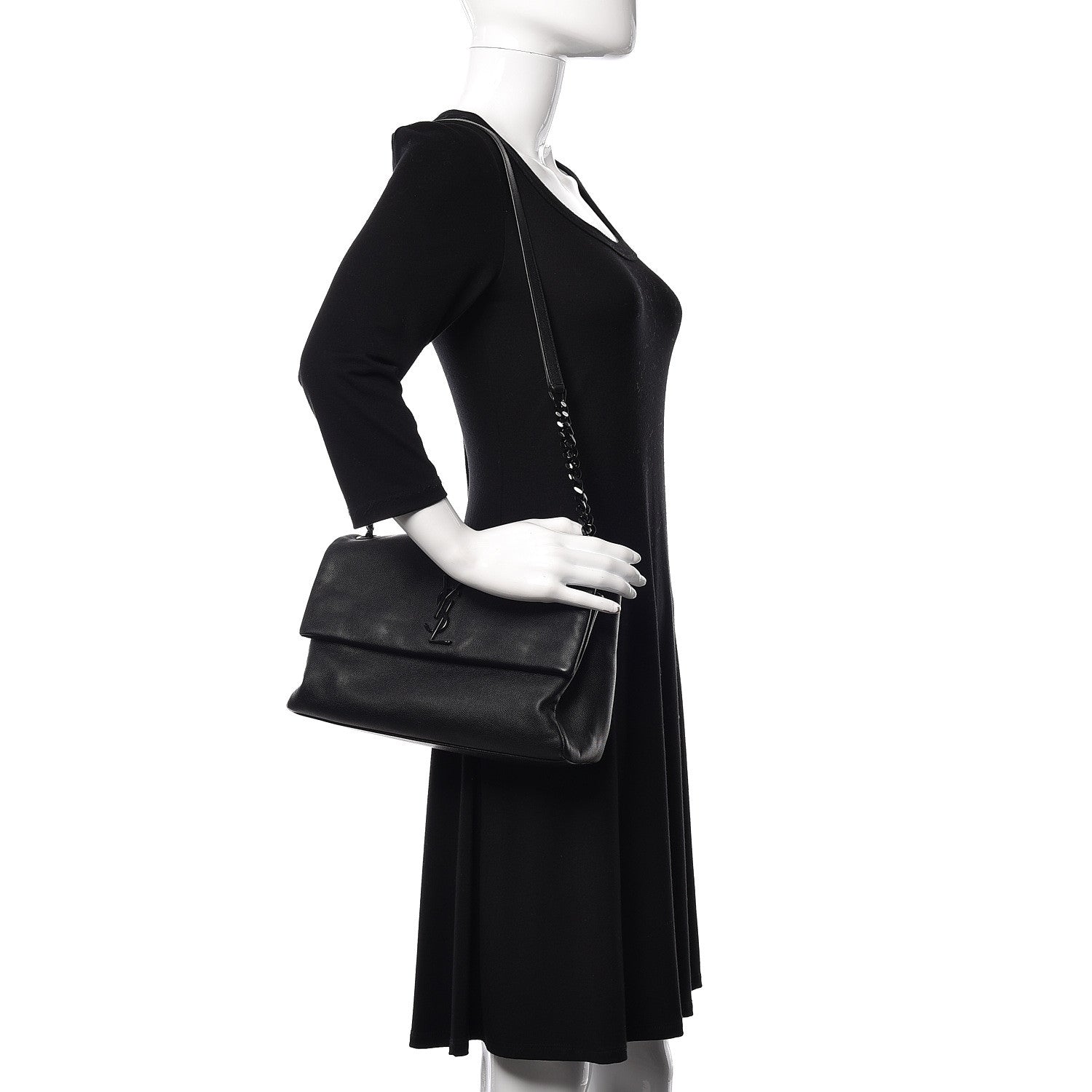 Saint Laurent Grain De Poudre Medium West Hollywood Monogram Fold-Over Black 2 of 19