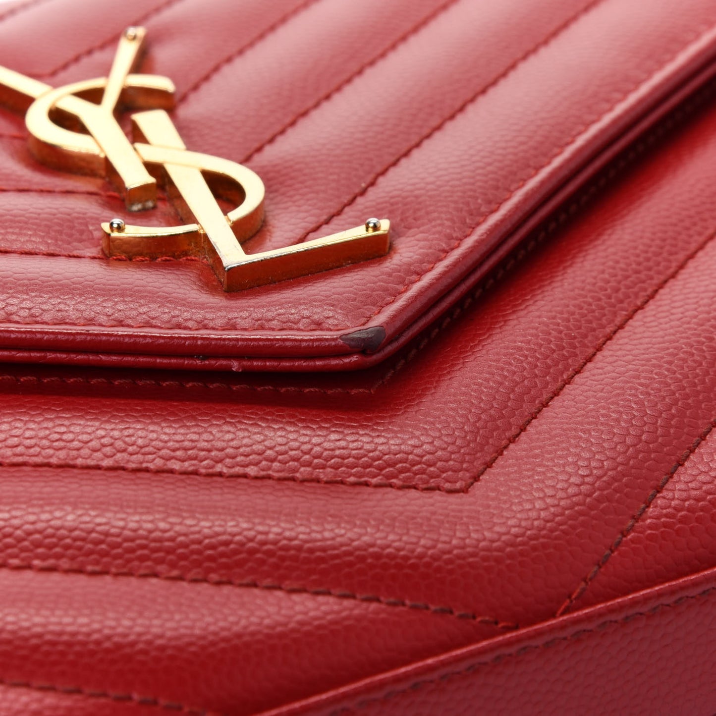 Grain De Poudre Matelasse Chevron Monogram Chain Wallet Red