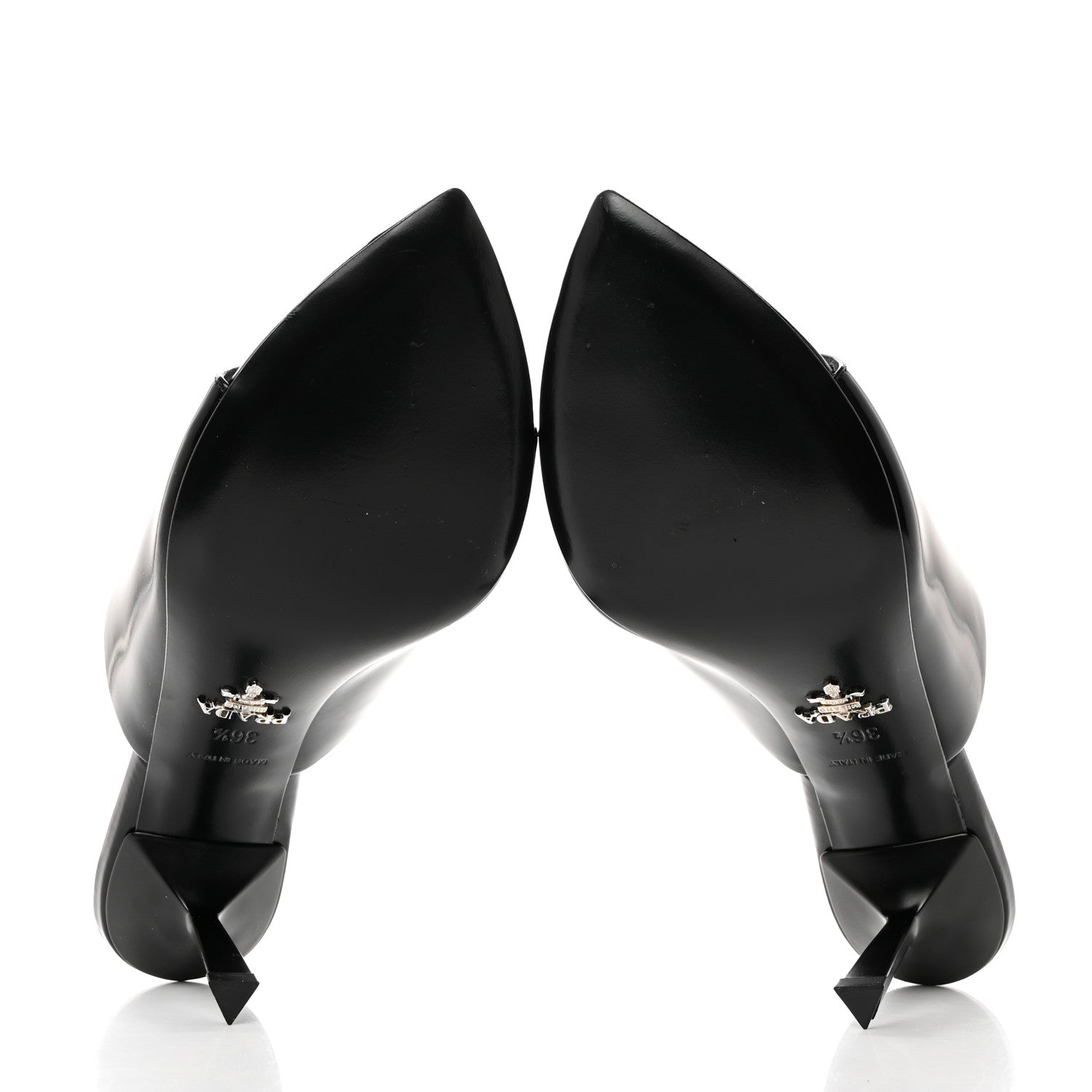 Prada Spazzolato Metal Triangle Logo 75mm Slide Sandals 36.5 Black 5 of 9