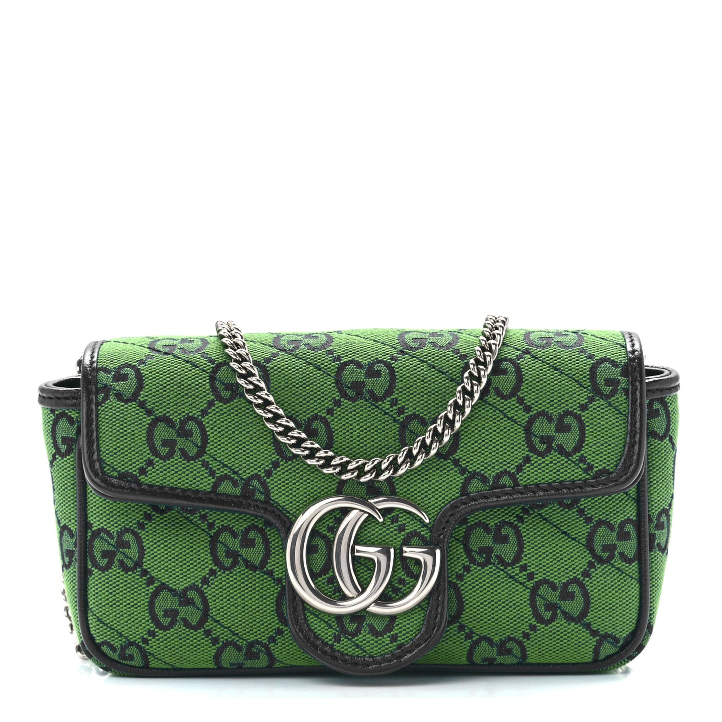 Monogram Multicolor Matelasse Diagonal Super Mini GG Marmont Shoulder Bag Green Blue