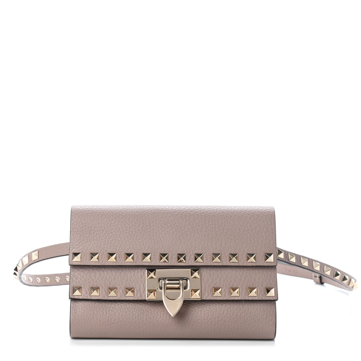 Grainy Calfskin Rockstud Double Flap Belt Bag Poudre