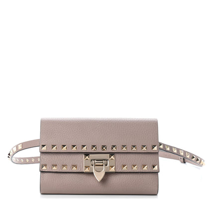 Valentino Garavani Grainy Calfskin Rockstud Double Flap Belt Bag Poudre 1 of 9