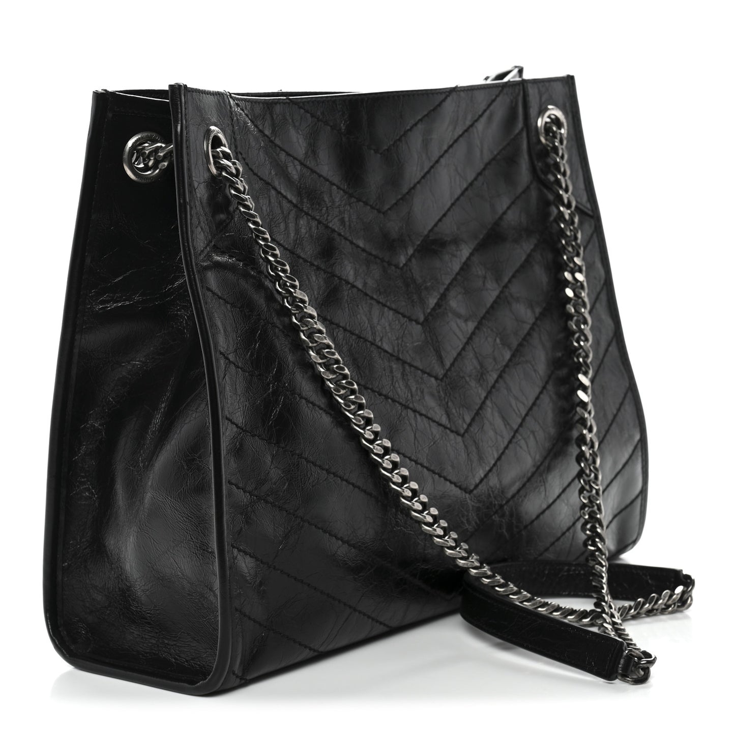 Crinkled Calfskin Matelasse Monogram Medium Niki Shopper Tote Black