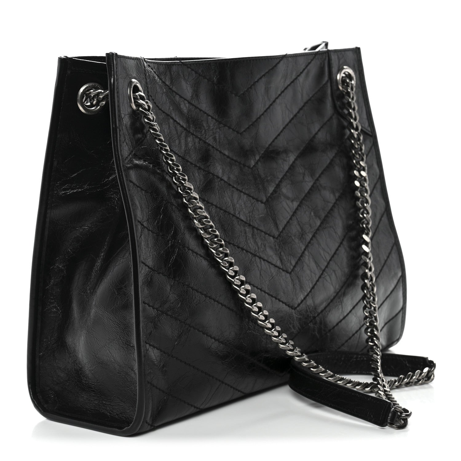 Saint Laurent Crinkled Calfskin Matelasse Monogram Medium Niki Shopper Tote Black 4 of 11