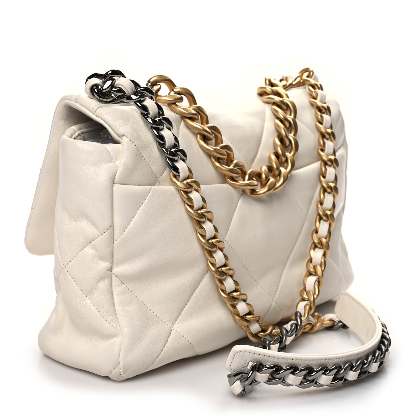 Lambskin Quilted Large Chanel 19 Flap White