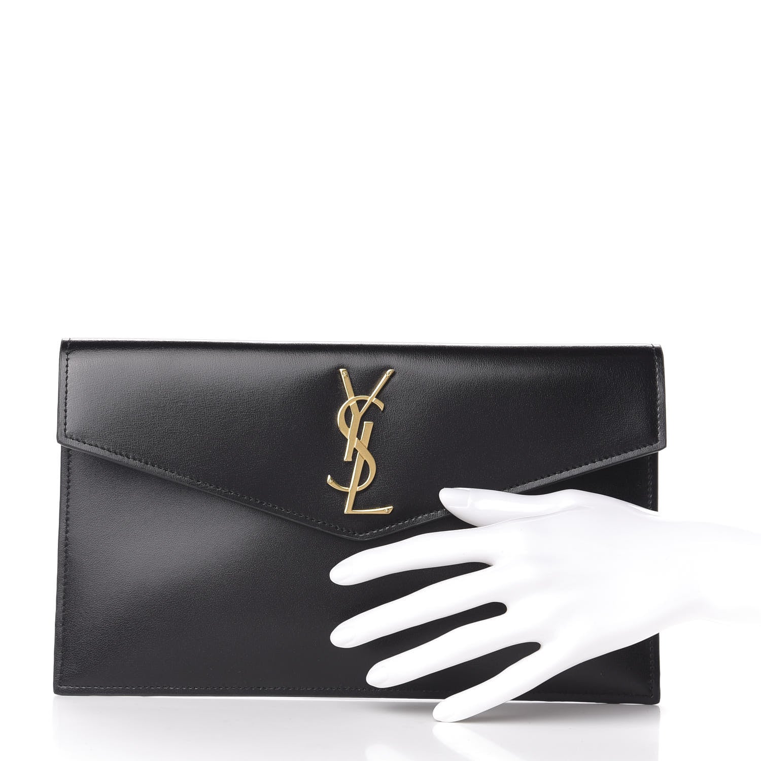 Saint Laurent Smooth Shiny Calfskin Monogram Uptown Pouch Black 2 of 12