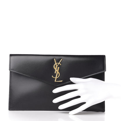 Saint Laurent Smooth Shiny Calfskin Monogram Uptown Pouch Black 2 of 12