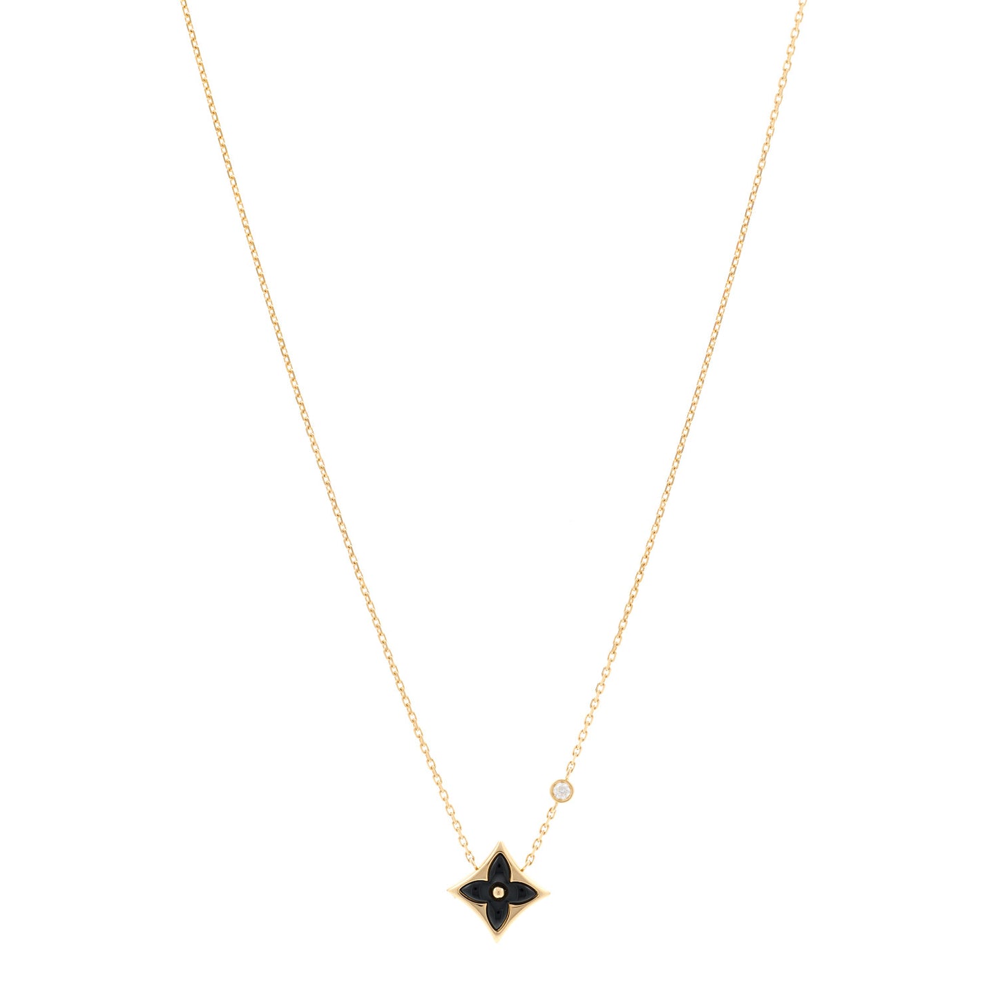 18K Yellow Gold Diamond Black Onyx Color Blossom BB Star Pendant Necklace