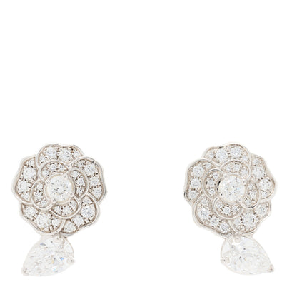 Chanel 18K White Gold Diamond Camelia Precieux Clip-On Earrings 1 of 5