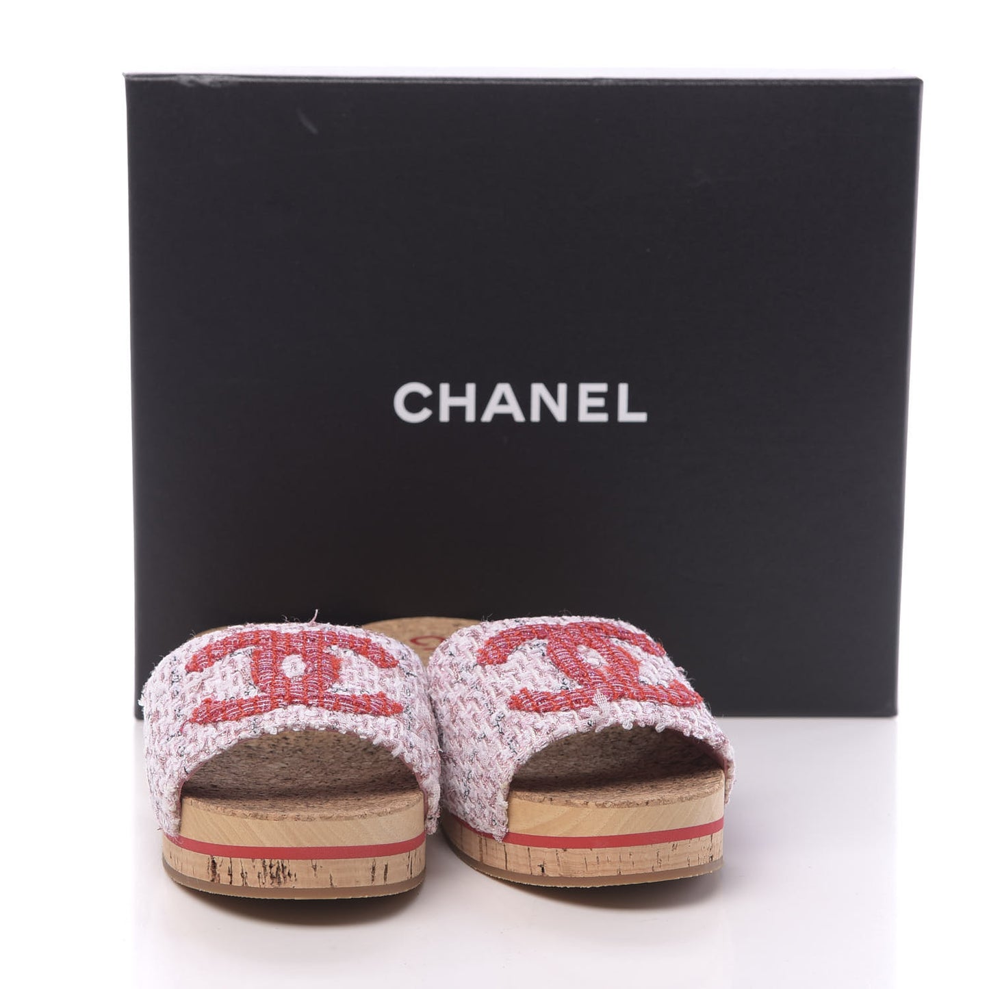 Tweed Cork Mule Sandal 40 Pink Red