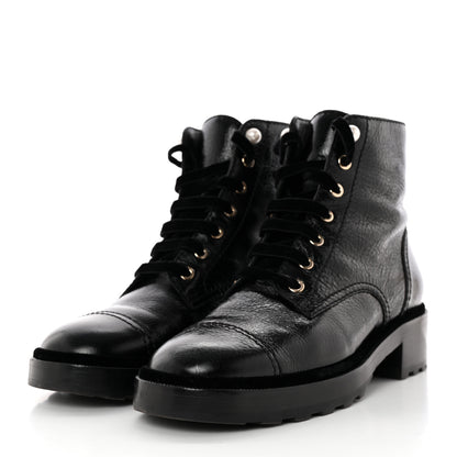 Chanel Shiny Calfskin Velvet Pearl Combat Short Boots 40.5 Black 3 of 17