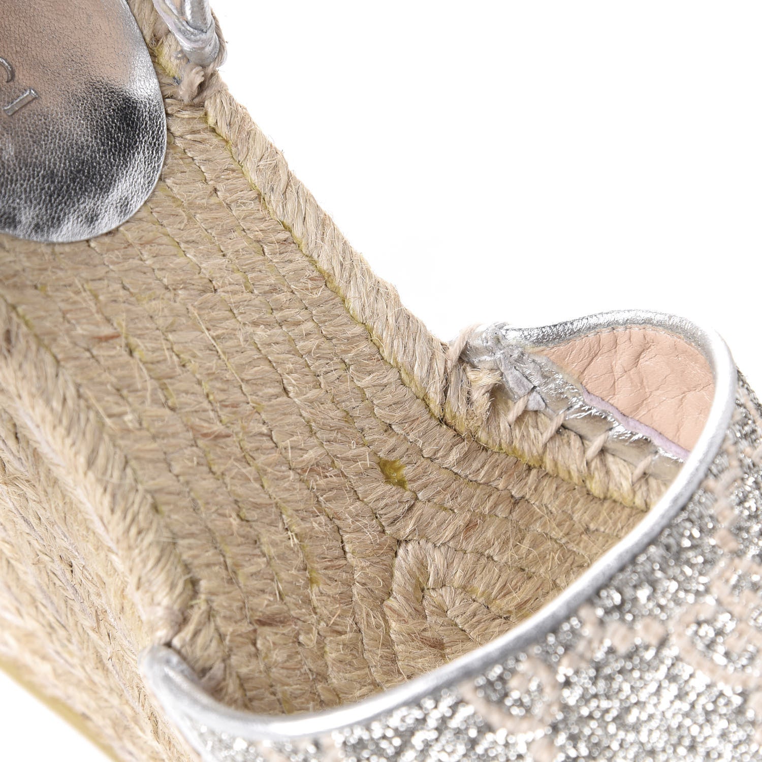 Gucci Lame GG Monogram Ankle Wrap Platform Espadrille Wedges 35.5 Silver Beige Light Grey 11 of 12