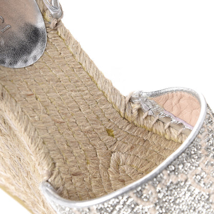 Gucci Lame GG Monogram Ankle Wrap Platform Espadrille Wedges 35.5 Silver Beige Light Grey 11 of 12