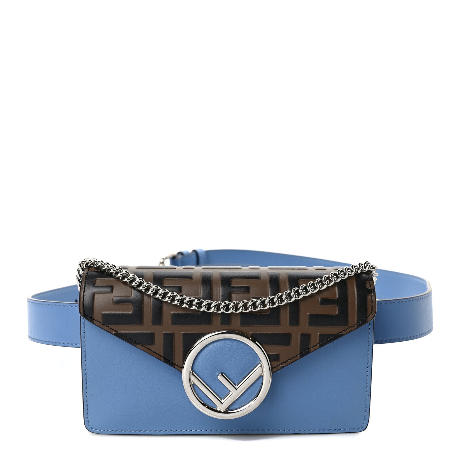 Fendi Vitello Liberty F is Fendi Bi-Color FF 1974 Embossed Envelope Belt Bag Maya Black Nebula 1 of 9