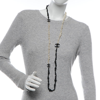 Chanel Pearl Beaded CC Long Necklace Black White 2 of 6