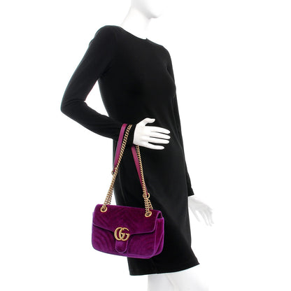 Gucci Velvet Matelasse Small GG Marmont Shoulder Bag Fuchsia Violet Cyclamen 3 of 12