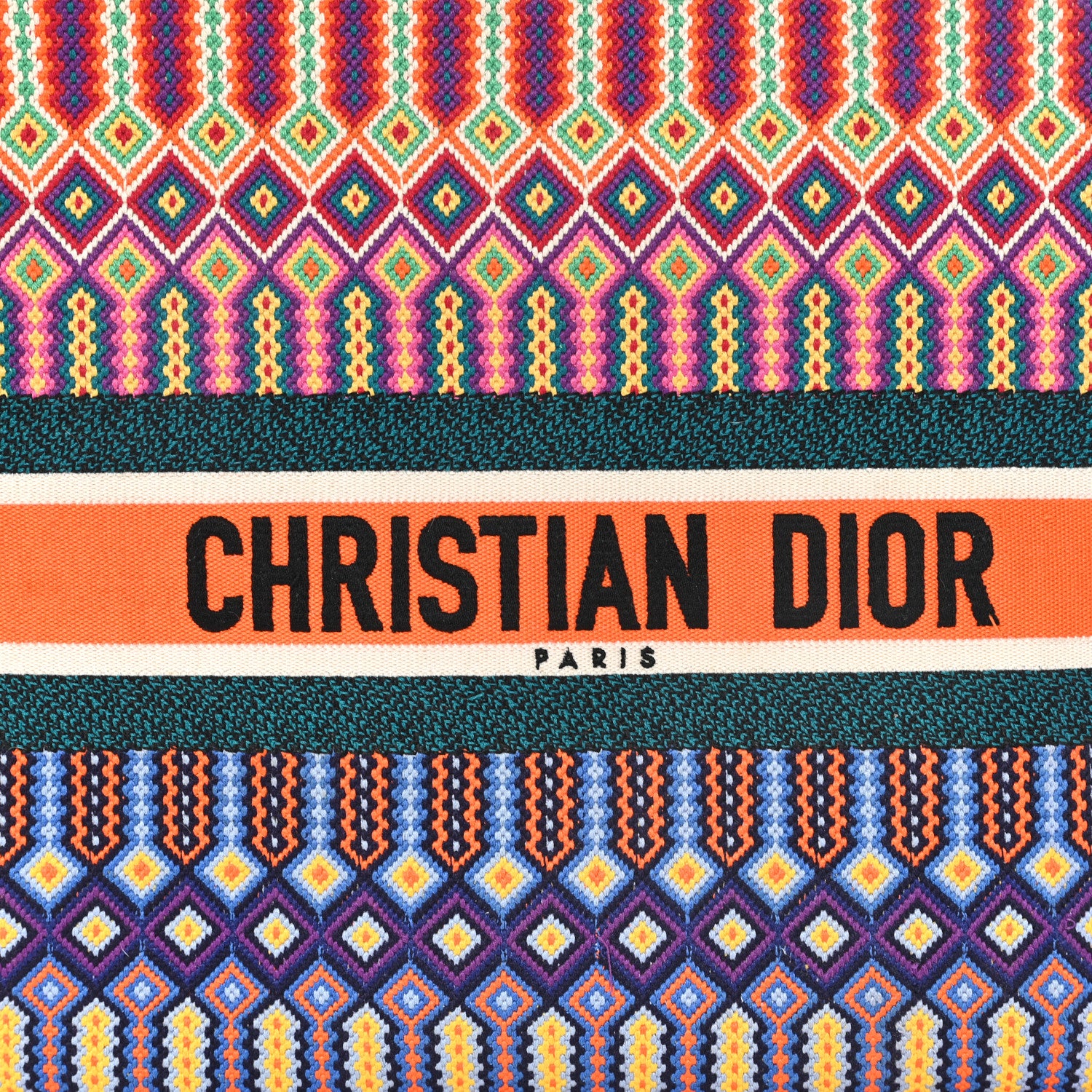 Christian Dior Canvas Embroidered Large Book Tote Orange Multicolor 8 of 13