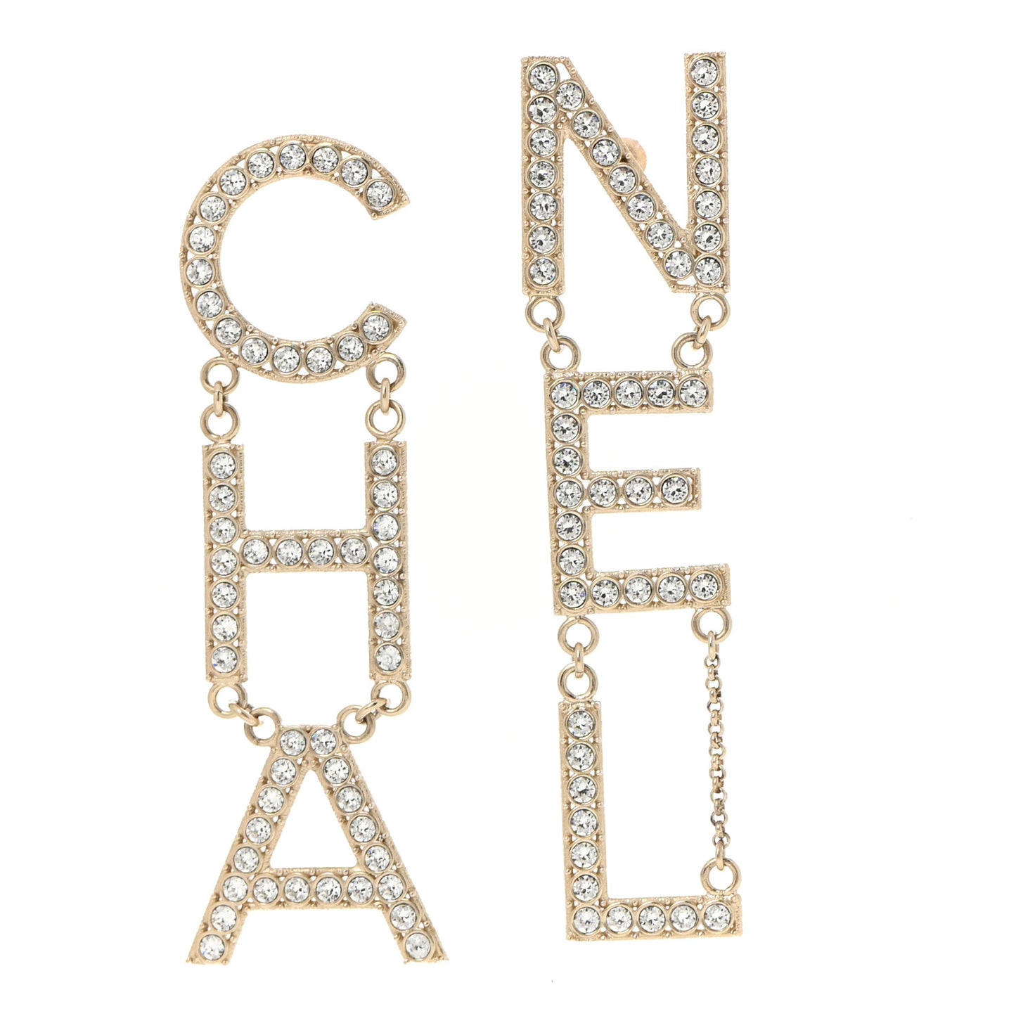 Crystal Cha-Nel Logo Drop Earrings Gold