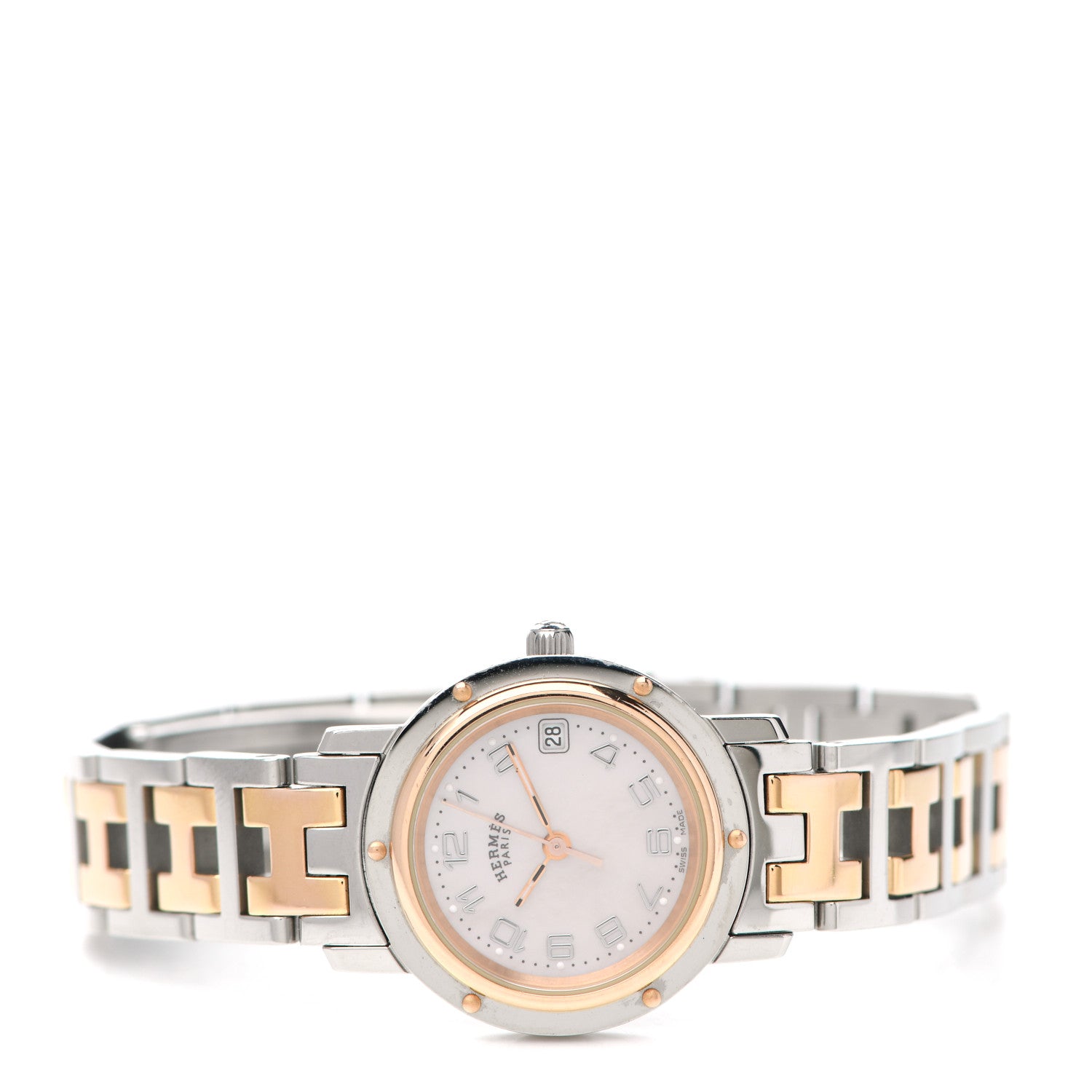 Hermes Stainless Steel Mother of Pearl 24mm Clipper Quartz Watch Rose Gold 3 of 8