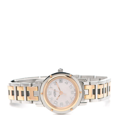 Hermes Stainless Steel Mother of Pearl 24mm Clipper Quartz Watch Rose Gold 3 of 8