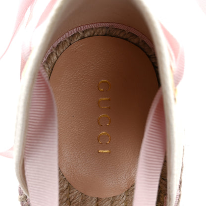 Gucci Canvas Grossgrain Embroidered Judit Ankle Wrap Platform 35/120mm Espadrille Wedges 40.5 White Shell 7 of 10