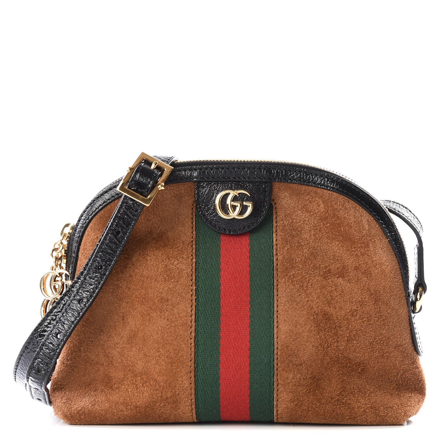 Gucci Suede Patent Web Small Ophidia Dome Shoulder Bag Nocciola Black 1 of 9