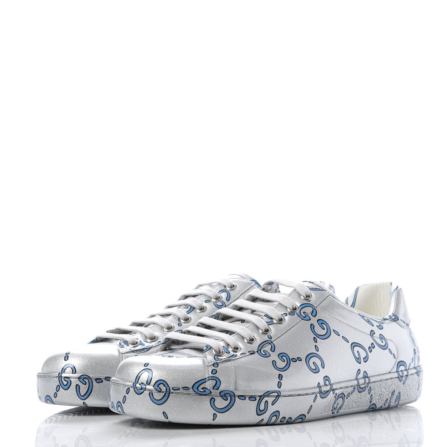 Miro Rubber Wax GucciGhost Print Mens New Ace Sneakers 8 Silver