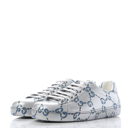 Gucci Miro Rubber Wax GucciGhost Print Mens New Ace Sneakers 8 Silver 3 of 9