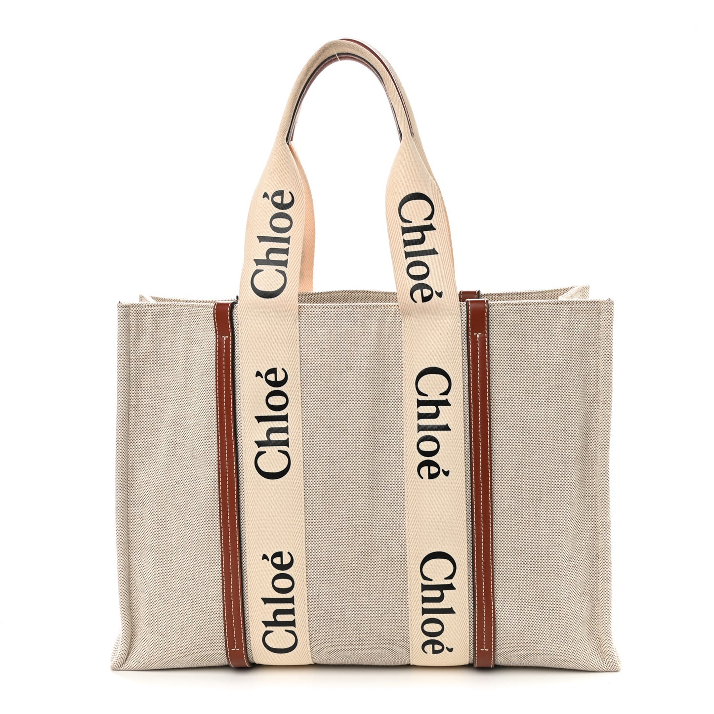 Cotton Calfskin Large Woody Ribbon Tote White Brown