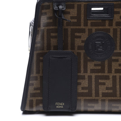 Fendi Glazed Fabric Vitello Century FF 1974 Stamp Patch Mini Peekaboo Defender Cover Mogano Panna Black 9 of 10