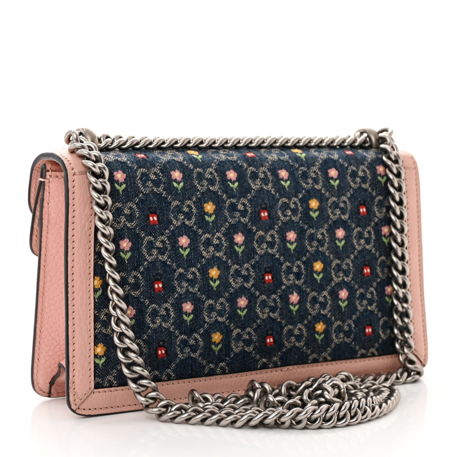 Gucci New Denim Dollar Calfskin Floral GG Monogram Small Dionysus Shoulder Bag Blue Tea Multicolor Powder Pink 3 of 11