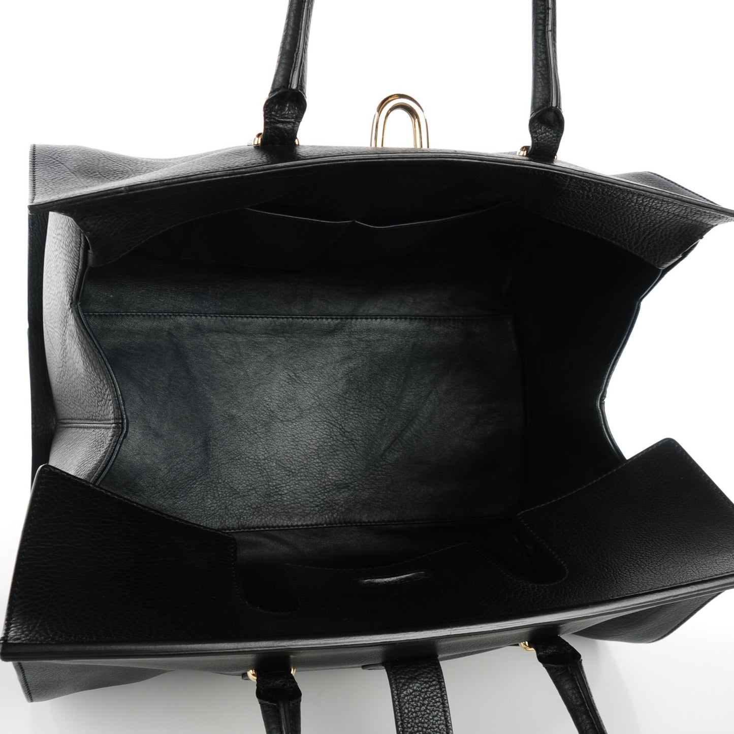 Grained Calfskin M Tube Round Tote Black