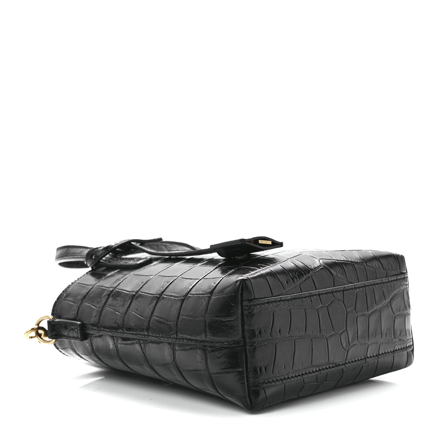 Calfskin Crocodile Embossed Paris Mini Toy Shopper Tote Black