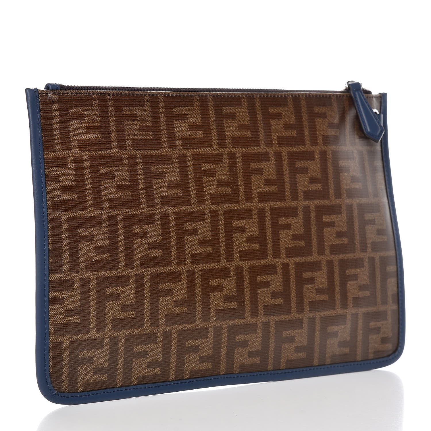 Fendi Glazed Fabric Vitello Century FF 1974 Stamp Patch Flat Pouch Mogano Panna Iris 3 of 8