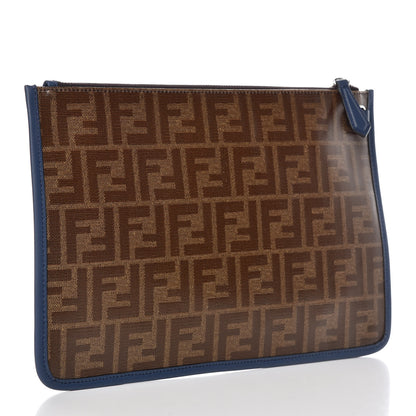 Fendi Glazed Fabric Vitello Century FF 1974 Stamp Patch Flat Pouch Mogano Panna Iris 3 of 8